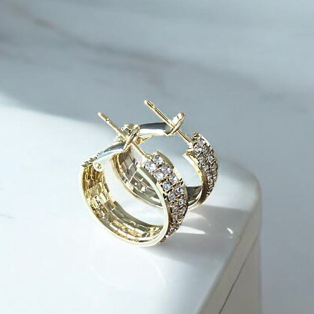 14K Gold Hoops & Crystal  Earrings NEW